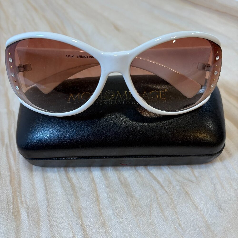 MGM Mirage International‎ White Bejeweled Tinted Sunglasses 4009
